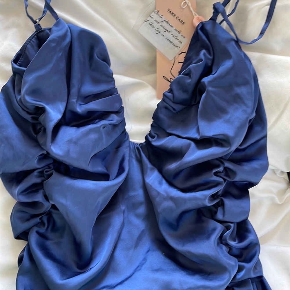 Ruched navy dress
